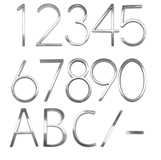 SLIMLINE Modern Silver/Nickel Color Floating or Address Flush House Numbers