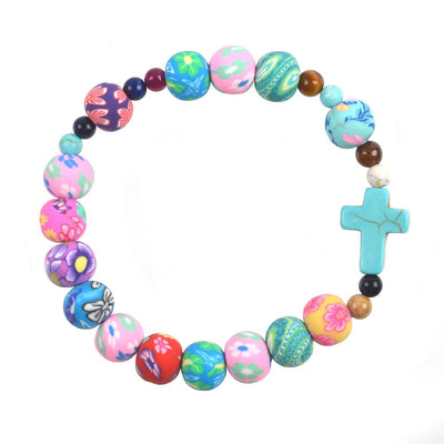 colorful catholic barcelt for women - catholic polymer clay bracelet stretchy - winfinity brands