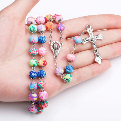 rainbow clay rosary made to order handmade colorful rosary