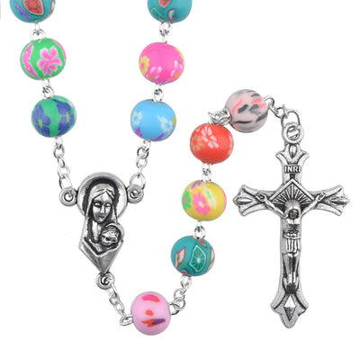 rainbow clay rosary made to order handmade colorful rosary