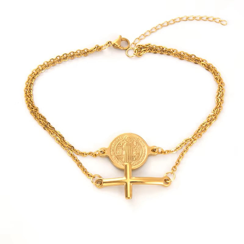 CREATEME™ Saint Benedict Medallion + Cross Bracelet