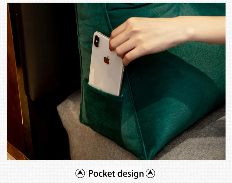 Headboard Wedge Bed Rest Pillow, Triangular Velveteen Relaxation Décor Pillow