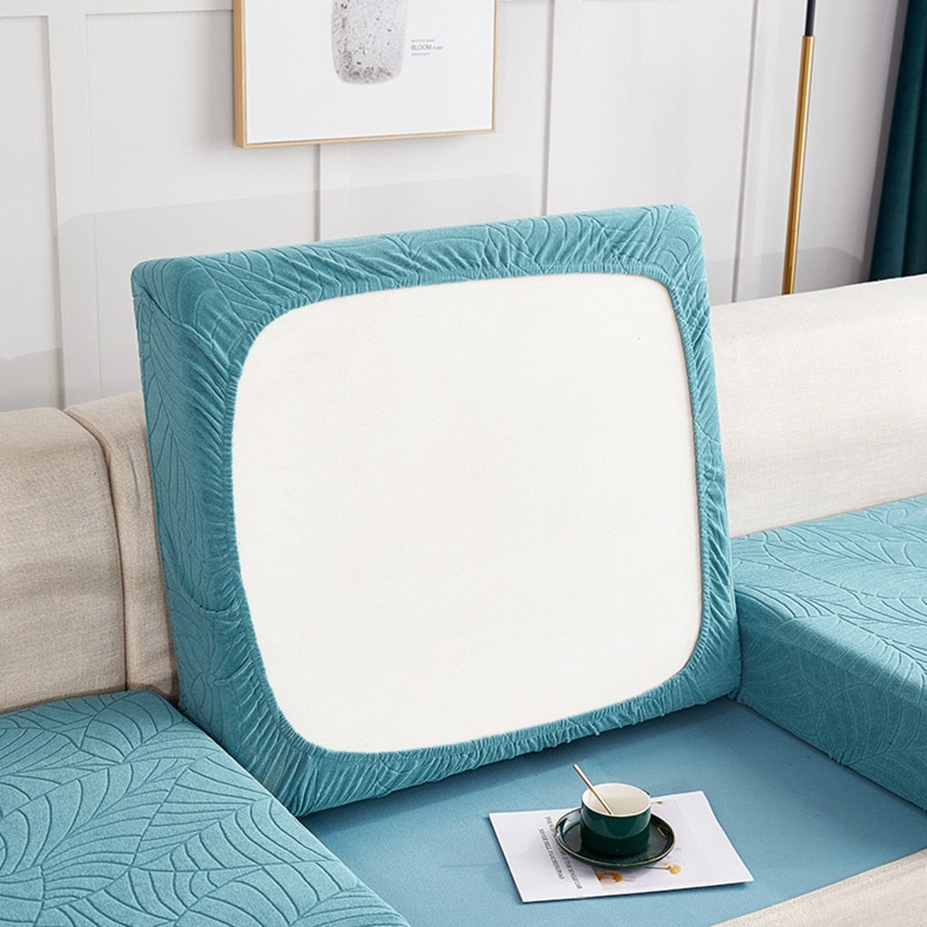 Faux Terry Cloth Sofa Seat Cover, Leaf Patterned Cushion Single Seat Cover, Corner Shape Couch Cover