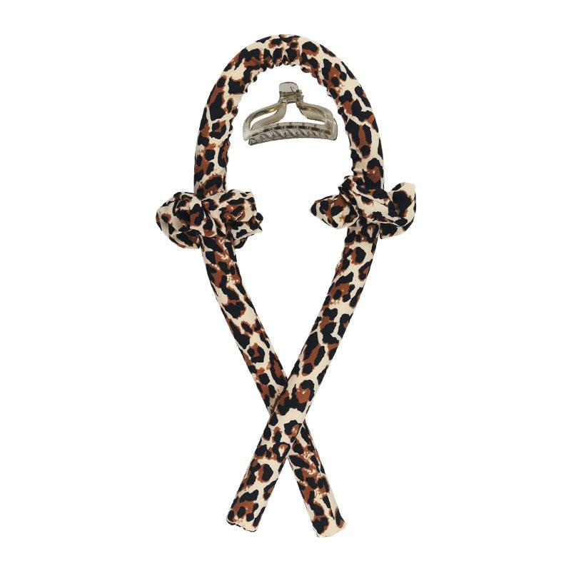 Leopard Heatless Curling Rod Headband - No Heat Silk Curls Hair Styling Tool