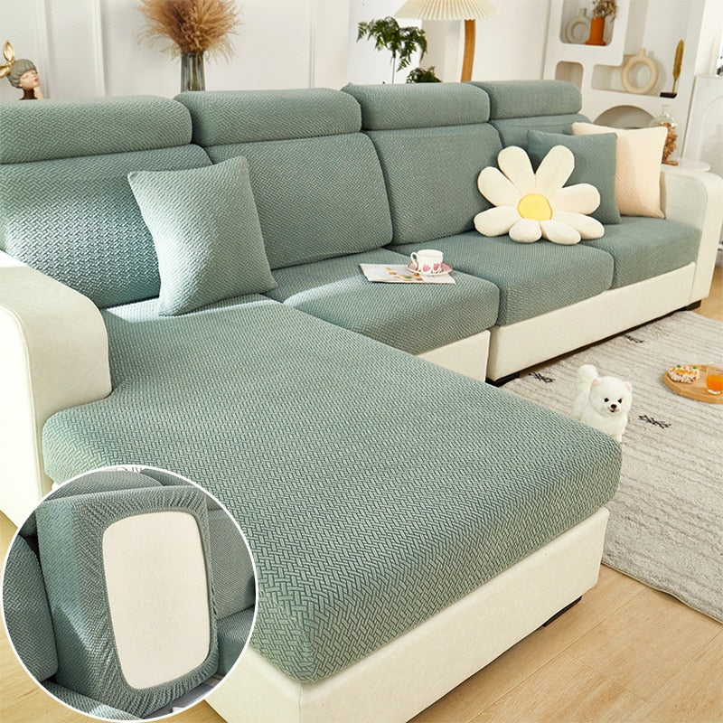 Jacquard Fabric Sofa Seat Cover, Corner Shape Couch Cover, Elastic Cushion Single Seat Cover
