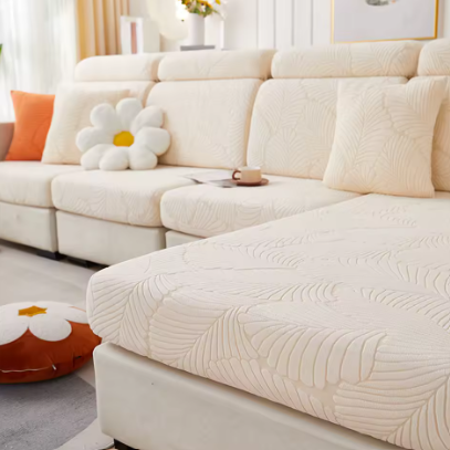 Leaf Patterned Fabric Sofa Seat Cover, Corner Shape Couch Cover, Elastic Cushion Single Seat Cover