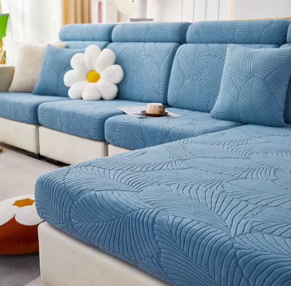 Leaf Patterned Fabric Sofa Seat Cover, Corner Shape Couch Cover, Elastic Cushion Single Seat Cover