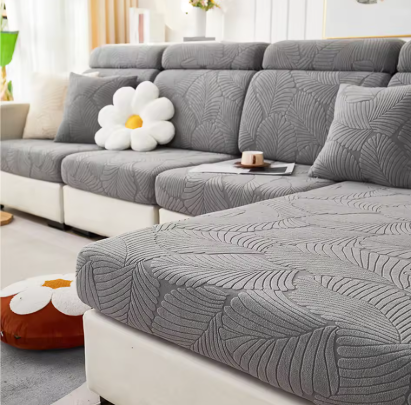 Leaf Patterned Fabric Sofa Seat Cover, Corner Shape Couch Cover, Elastic Cushion Single Seat Cover