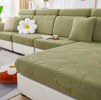 Leaf Patterned Fabric Sofa Seat Cover, Corner Shape Couch Cover, Elastic Cushion Single Seat Cover