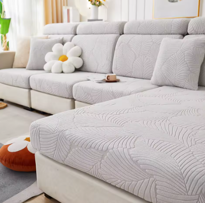 Leaf Patterned Fabric Sofa Seat Cover, Corner Shape Couch Cover, Elastic Cushion Single Seat Cover