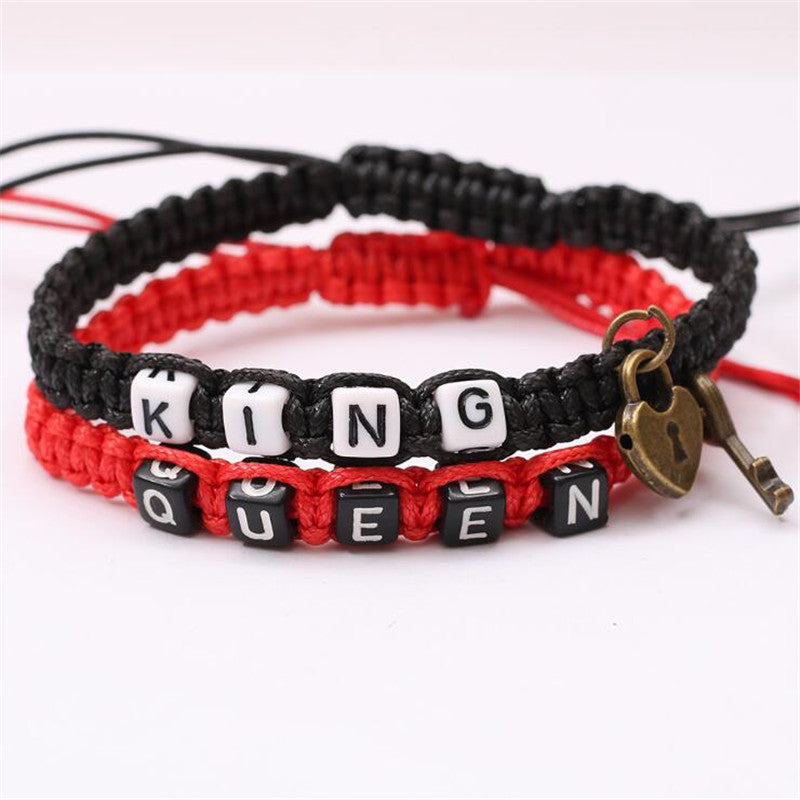 king queen couples bracelet set black and red color