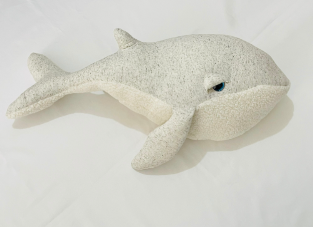 big stuffed grey whale for nursery room