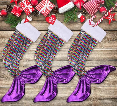 rainbow mermaid christmas stocking for little girls, sequence mermaid stocking