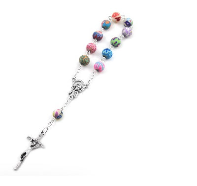 colorful decade rosary rainbow clay beads