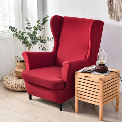 Solid Color Wingback Chair Slipcovers - Large Armchair Cover - 2 Piece Stretch Chair Cover & Optional Matching Ottoman Cover