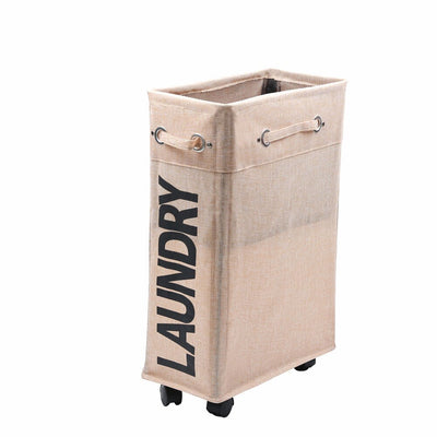 slim modern laundry basket on wheels rustic beige burlap color