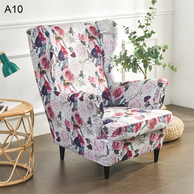 Floral Wingback Chair Slipcovers - Large Arm Chair Cover - 2 Piece Chair Protection Cover & Optional Matching Ottoman Cover