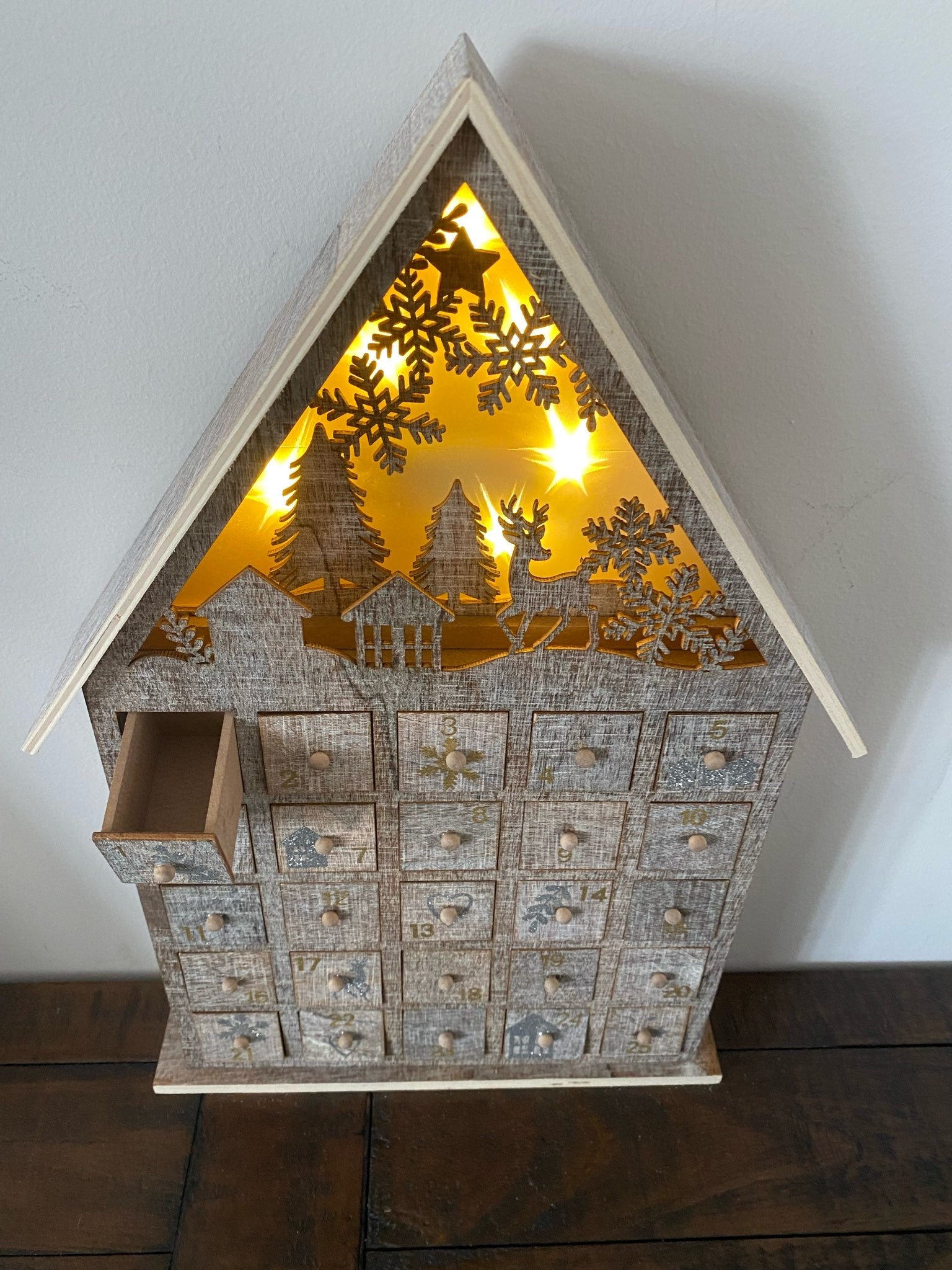 advent wooden house rustic advent calendar with led light
