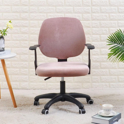 velvet office chair cover , 2 piece office chair cover in light pink color
