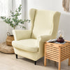 Solid Color Wingback Chair Slipcovers - Large Armchair Cover - 2 Piece Stretch Chair Cover & Optional Matching Ottoman Cover