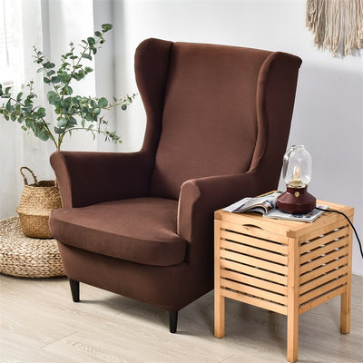 Solid Color Wingback Chair Slipcovers - Large Armchair Cover - 2 Piece Stretch Chair Cover & Optional Matching Ottoman Cover