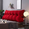 big thick headboard pillow in red color with phone pocket on side