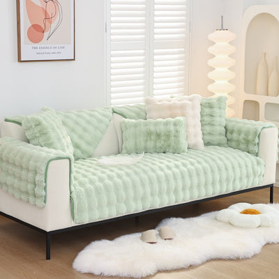 soft green color Anti-Slip Extra Thick Plush Sofa Throw or Blanket Style Slipcover