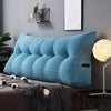 big thick headboard pillow in blue color with phone pocket on side