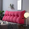 big thick headboard pillow in pink color with phone pocket on side