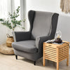 Solid Color Wingback Chair Slipcovers - Large Armchair Cover - 2 Piece Stretch Chair Cover & Optional Matching Ottoman Cover