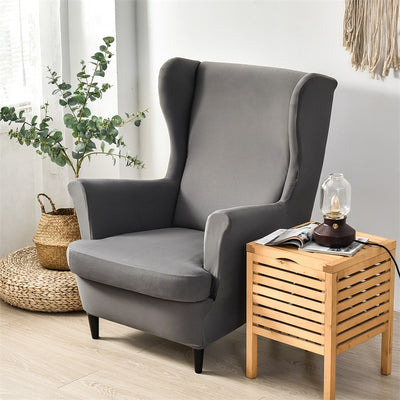 Solid Color Wingback Chair Slipcovers - Large Armchair Cover - 2 Piece Stretch Chair Cover & Optional Matching Ottoman Cover
