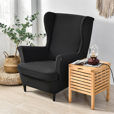 Solid Color Wingback Chair Slipcovers - Large Armchair Cover - 2 Piece Stretch Chair Cover & Optional Matching Ottoman Cover