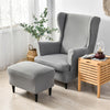 Solid Color Wingback Chair Slipcovers - Large Armchair Cover - 2 Piece Stretch Chair Cover & Optional Matching Ottoman Cover