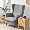 Solid Color Wingback Chair Slipcovers - Large Armchair Cover - 2 Piece Stretch Chair Cover & Optional Matching Ottoman Cover