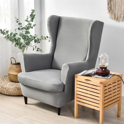 Solid Color Wingback Chair Slipcovers - Large Armchair Cover - 2 Piece Stretch Chair Cover & Optional Matching Ottoman Cover