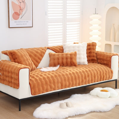 rusty orange color Anti-Slip Extra Thick Plush Sofa Throw or Blanket Style Slipcover