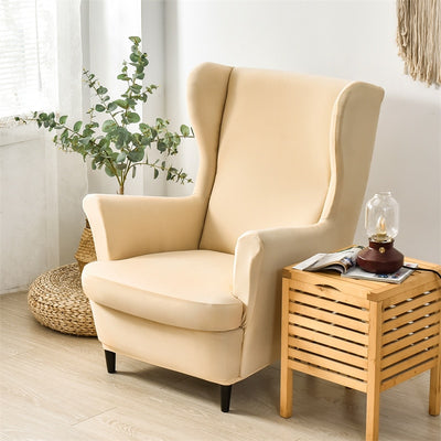 Solid Color Wingback Chair Slipcovers - Large Armchair Cover - 2 Piece Stretch Chair Cover & Optional Matching Ottoman Cover