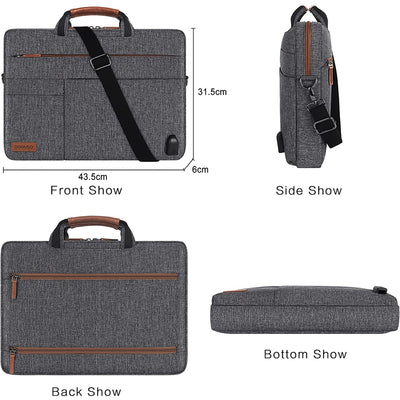 Multi-Functional Travel Laptop Messenger Bag with USB Charging Port -  Sizes: 14",15.6",17"