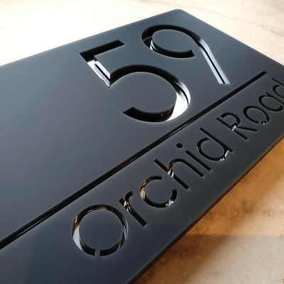 personalized acrylic black modern address sign for house  - silver and black color house sign