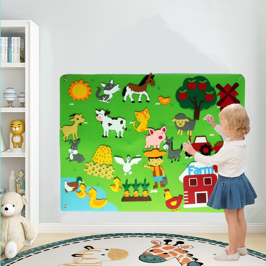 Montessori felt farm kids mural 