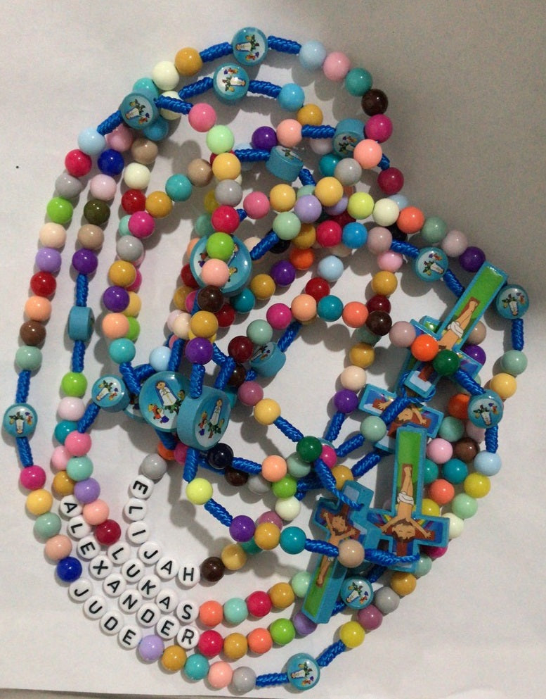 custom name kids rosary, rosary, boy blue rosary, communion gift girl, communion gift boy, girl pink rosary, baptism rosary, communion rosary, girl communion, rainbow rosary, kids rosary