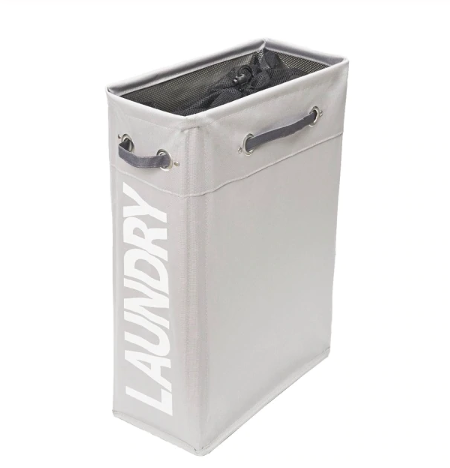 laundry bin, laundry hamper, stylish laundry bin, grey laundry bin, slim laundry bin, fabric laundry bin