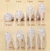 rhinestone bling wedding shoes, rhinestone high heels with different heel heights , flat crystal shows, 3 cm heel crystal shoes, 4 cm heel  crsytal shoes, 5 cm crystal shoes, 8 cm crystal shoes, 10 cm heel crystal high heels, 15 cm heels made of crystal, made to order