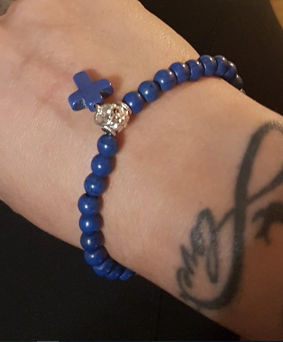 catholic store gift stone bracelet blue marble stone with cross winfinity brands