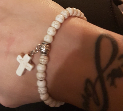 catholic store gift stone bracelet cream marble stone with cross winfinity brands