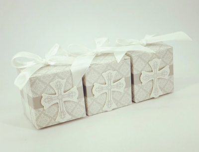cross crucifix favor boxes for wedding baptism communion engagement confirmation and christening  white and grey silver free shipping worldwide - winfinity brands