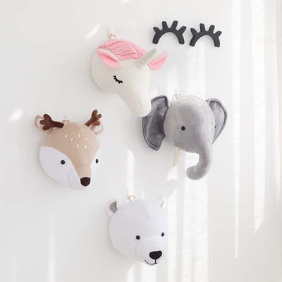 faux animal head, elephant head, baby room decor animal head, nursery plush wall decor, little deer unicron elephant and polar bear nursery heads for wall decor