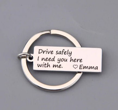 drive safely i need you here with me key chain, silver color custom initial- winfinity brands