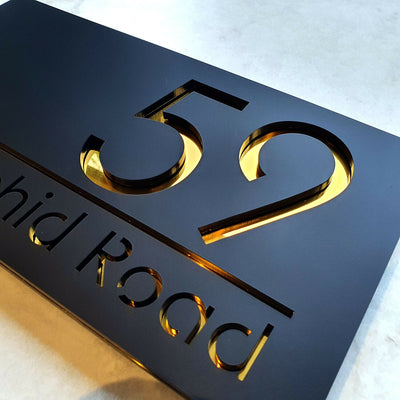 black and gold address sign custom personalized