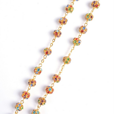 gold rosary with jewels and coin, winfinity brands signature rosary colorful premium quality
